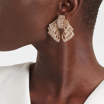 Rhinestone Bow Tassel Drop Earrings [BCJPXNNC]