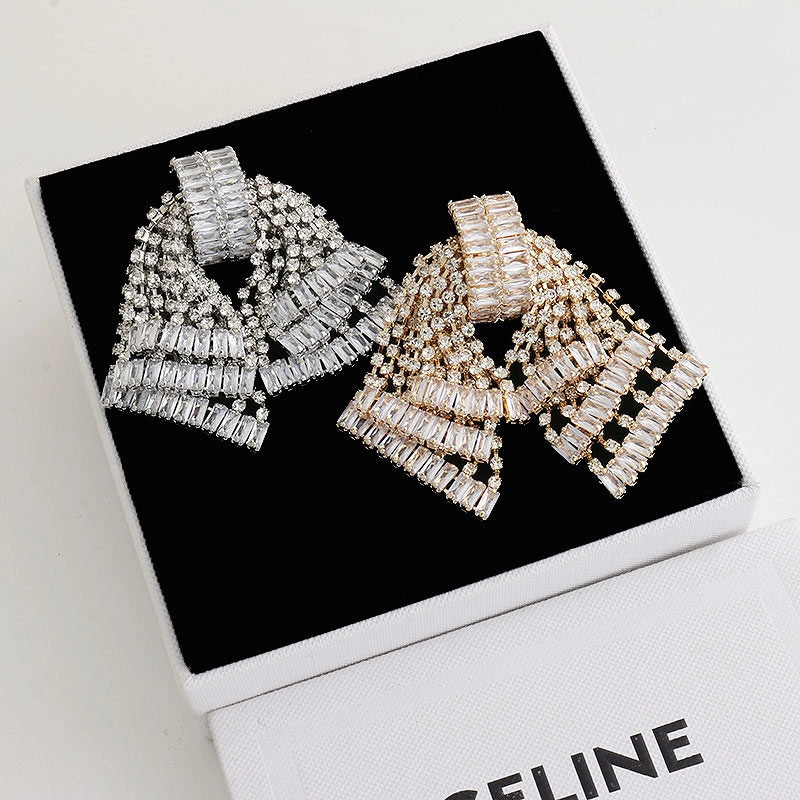 Rhinestone Bow Tassel Drop Earrings [ZOOED6XO]