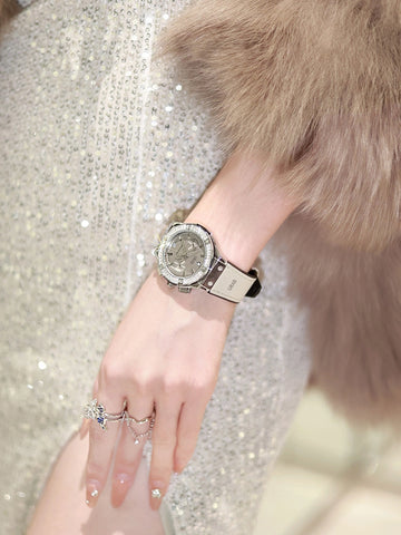 Rhinestone Detail Round Wrist Watch [ISER4USP]