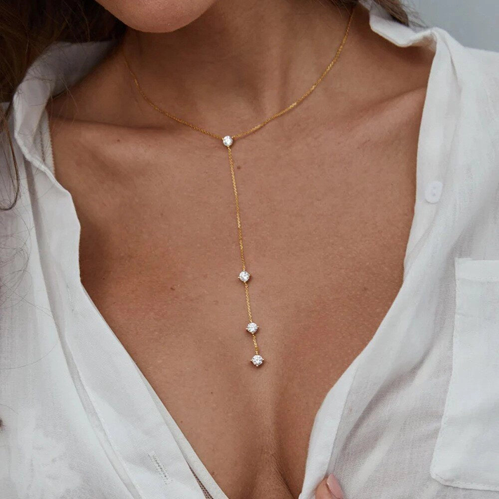 Rhinestone Tassel Drop Necklace [01Q2C1LV]
