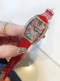 Rhinestone Tonneau Leather Strap Watch [VZQO5GNQ]