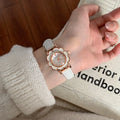 Round Floral Dial Faux Leather Watch [8DU7L97Y]