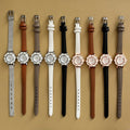 Round Floral Dial Faux Leather Watch [W0BRMI6E]