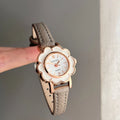 Round Floral Dial Faux Leather Watch [LQA5AS0E]