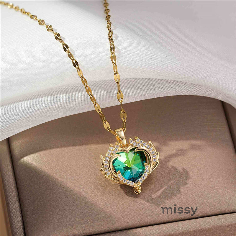 Sanvi Iridescent Heart Necklace [M5Z7HHE1]