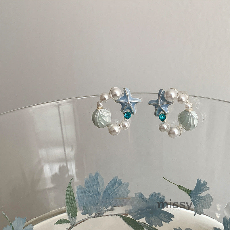 Savanah Starfish Pearl Drop Earrings [2O2EHOAB]