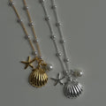 Seaside Shell and Pearl Pendant Necklace [TJ5L99H9]