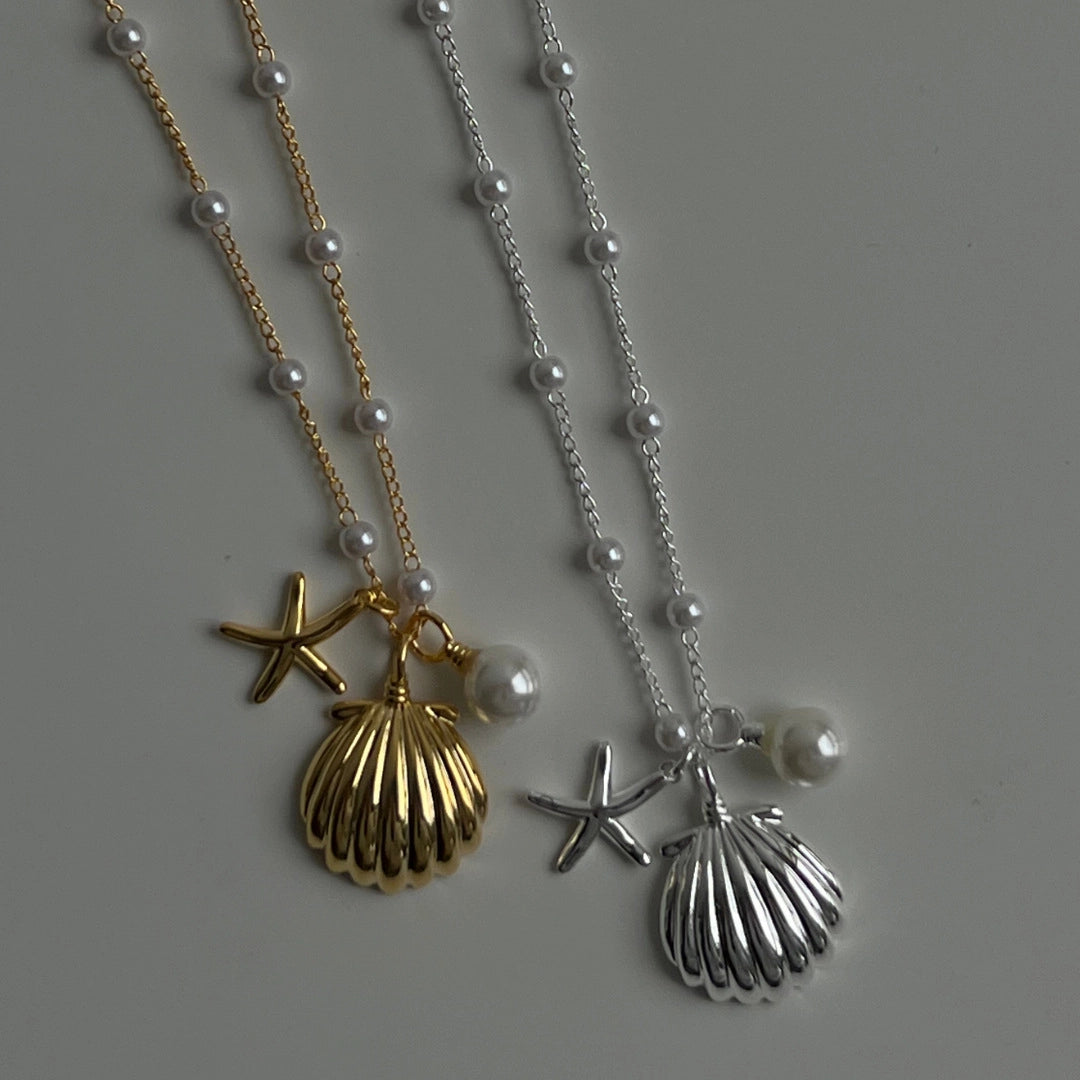 Seaside Shell and Pearl Pendant Necklace [TJ5L99H9]