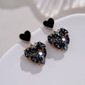 Shaindel Black Rhinestone Heart Earrings [5IJEIPBQ]