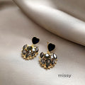 Shaindel Black Rhinestone Heart Earrings [IB8VJMFP]