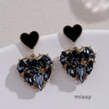 Shaindel Black Rhinestone Heart Earrings [LVMGDJZ1]