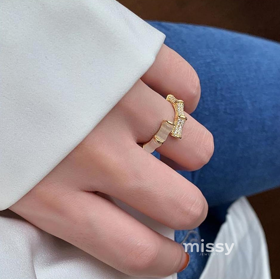 Shanell Gold Bamboo Diamond Ring