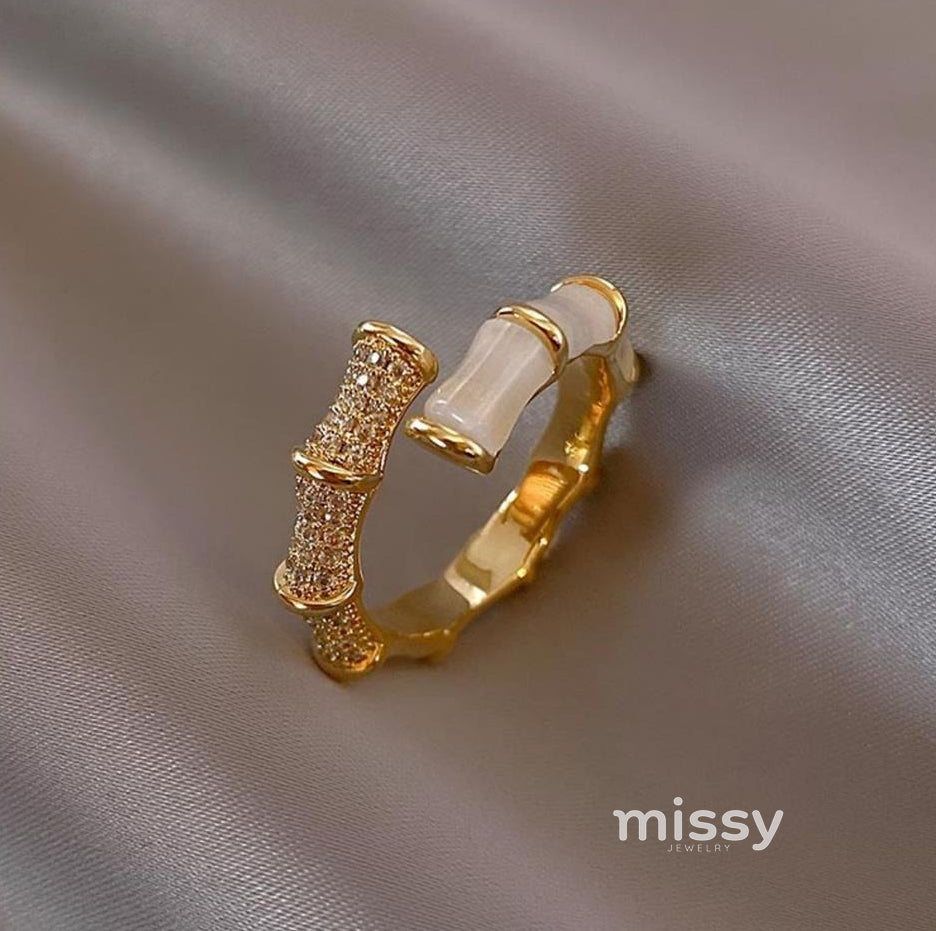 Shanell Gold Bamboo Diamond Ring