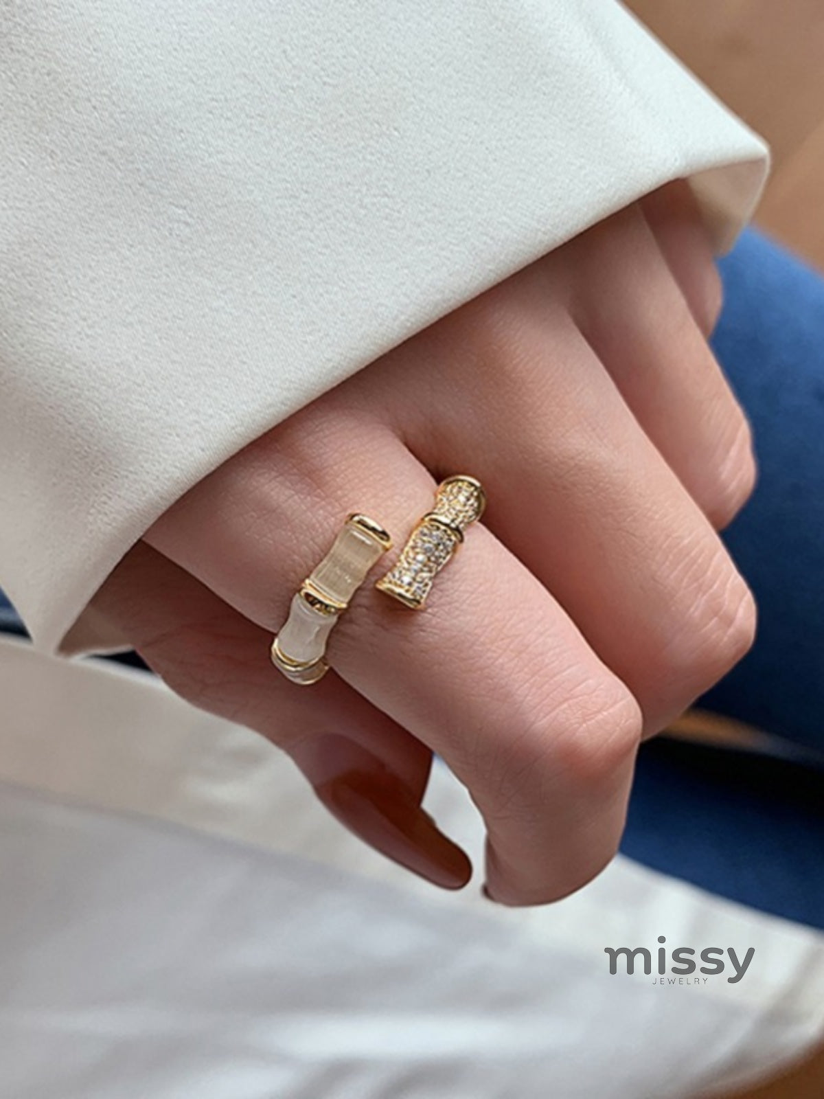 Shanell Gold Bamboo Diamond Ring