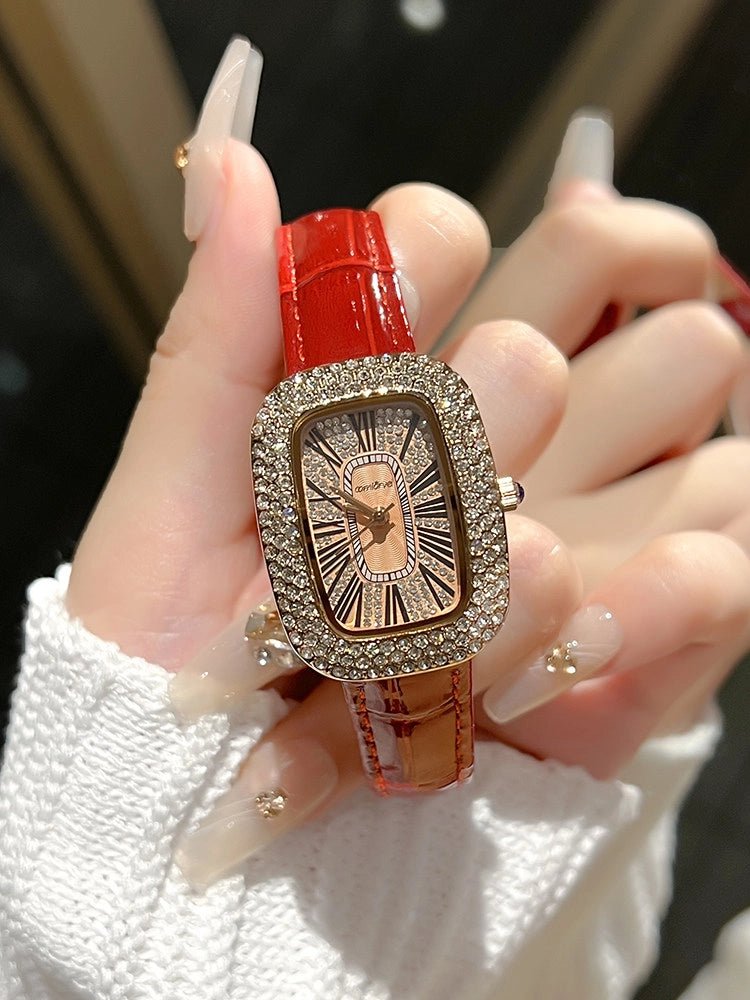 Shayla Square Dial Leather Watch [MF8CC9GS]