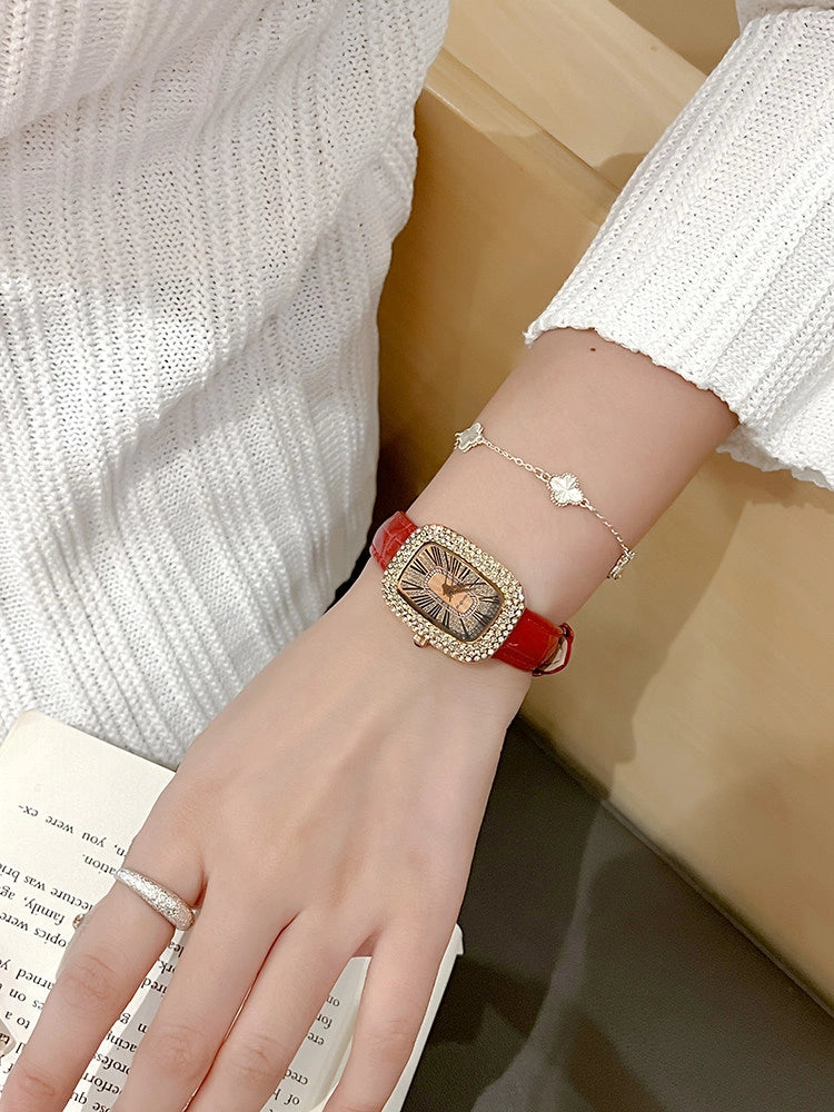 Shayla Square Dial Leather Watch [MF8CC9GS]