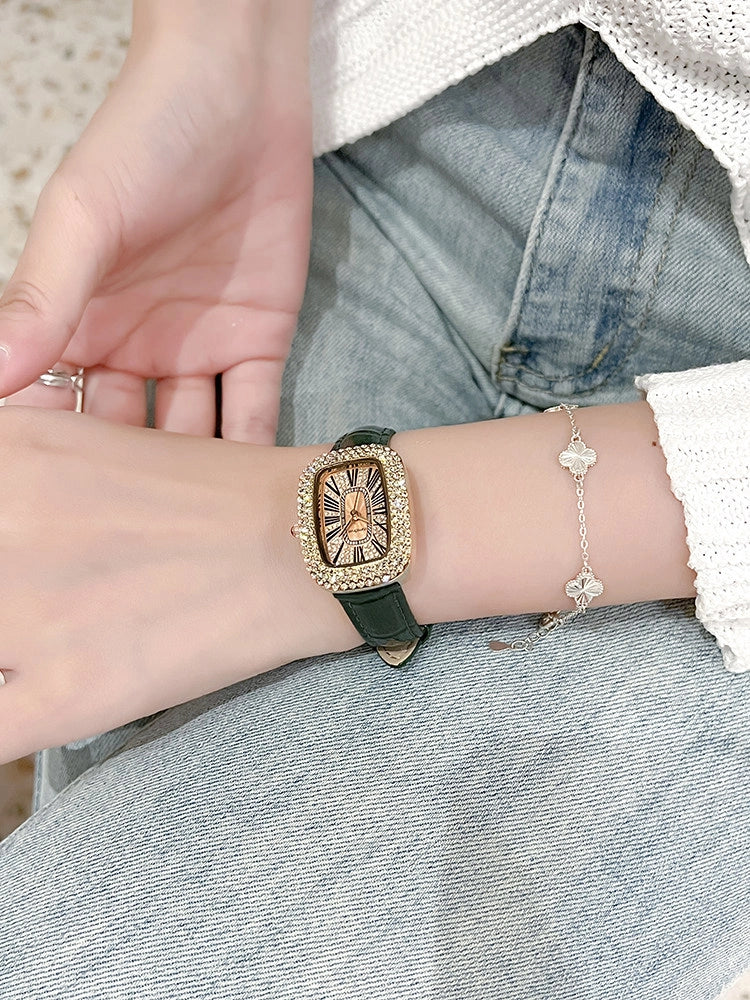 Shayla Square Dial Leather Watch [8AP2WIH2]