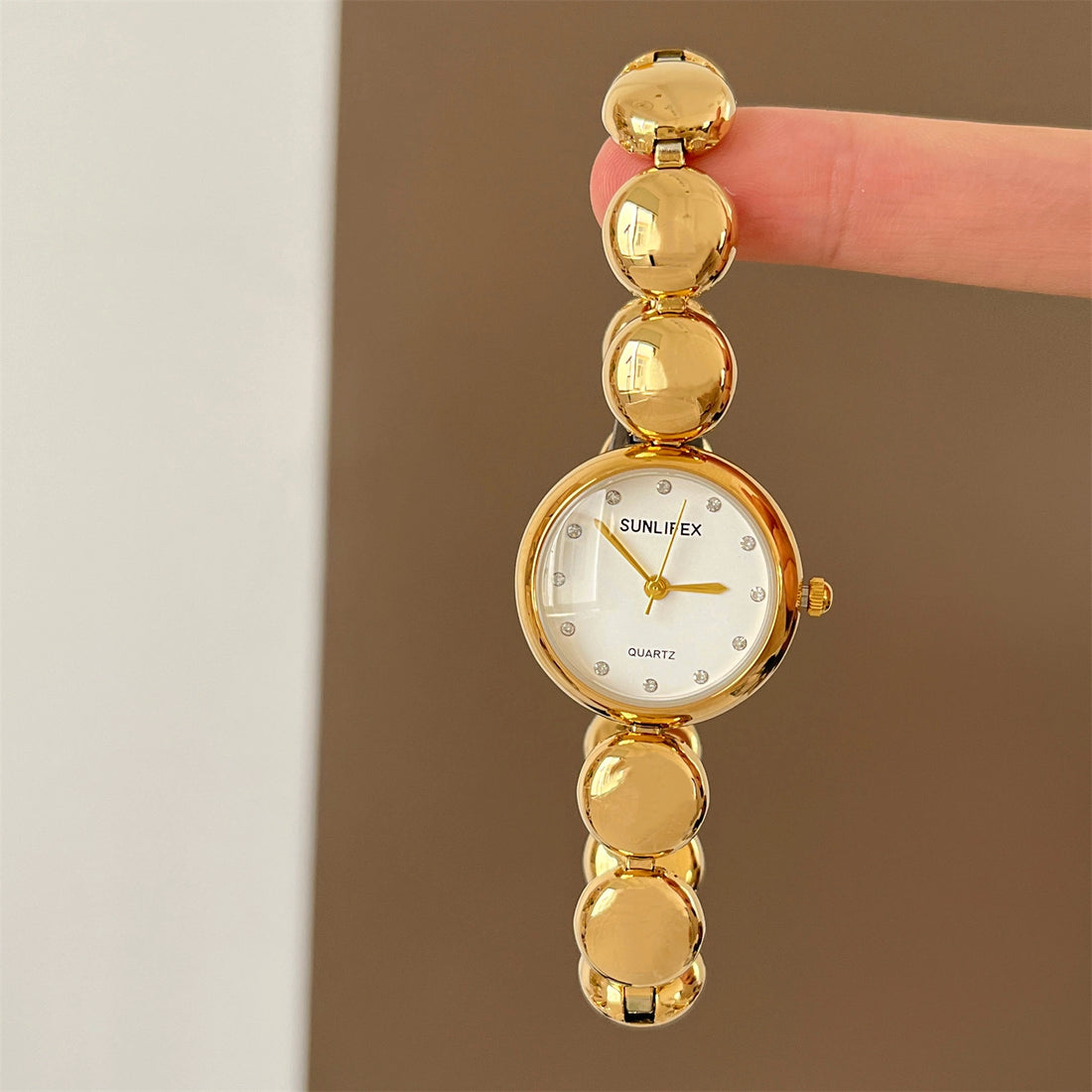 Small Dial Gold Bead Bracelet Watch [AL5ONE6E]