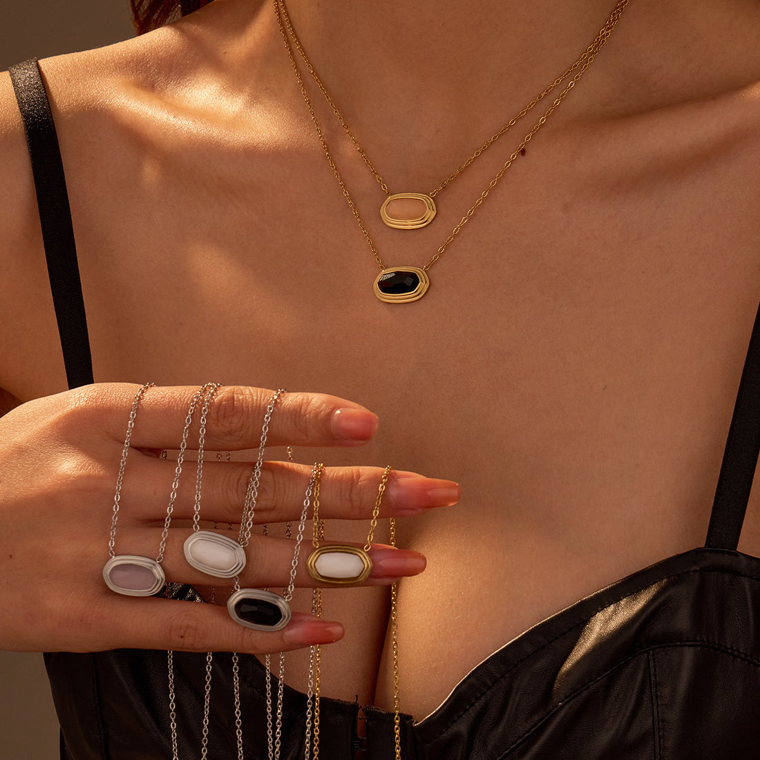 Solei Geometric Stone Necklace [EYLILAFE]