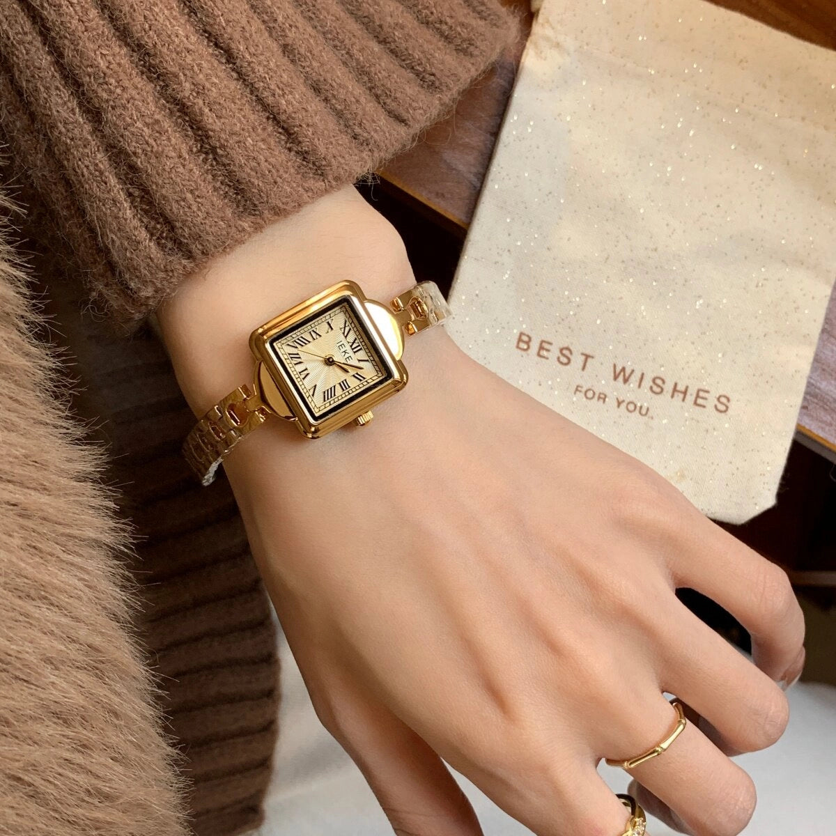 Square Dial Chain Bracelet Watch [7FK28KRO]