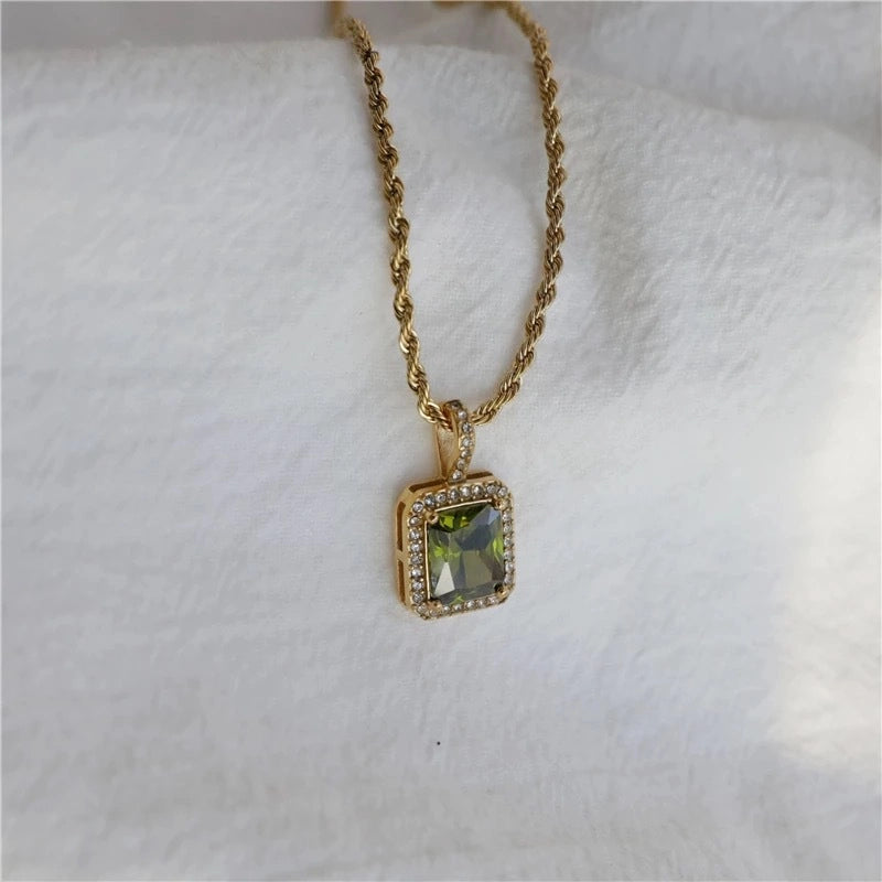 Square Zircon Pendant Necklace [ZHGLUKT4]