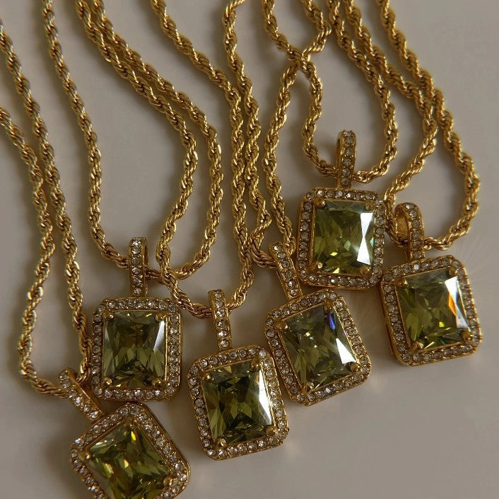 Square Zircon Pendant Necklace [ZSWBGPFO]