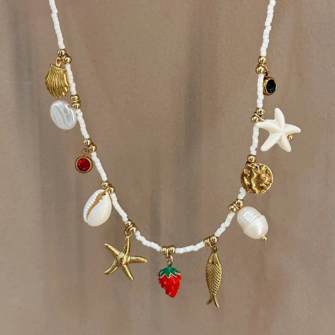 Starfish and Shell Pendant Necklace [IIAB91JQ]