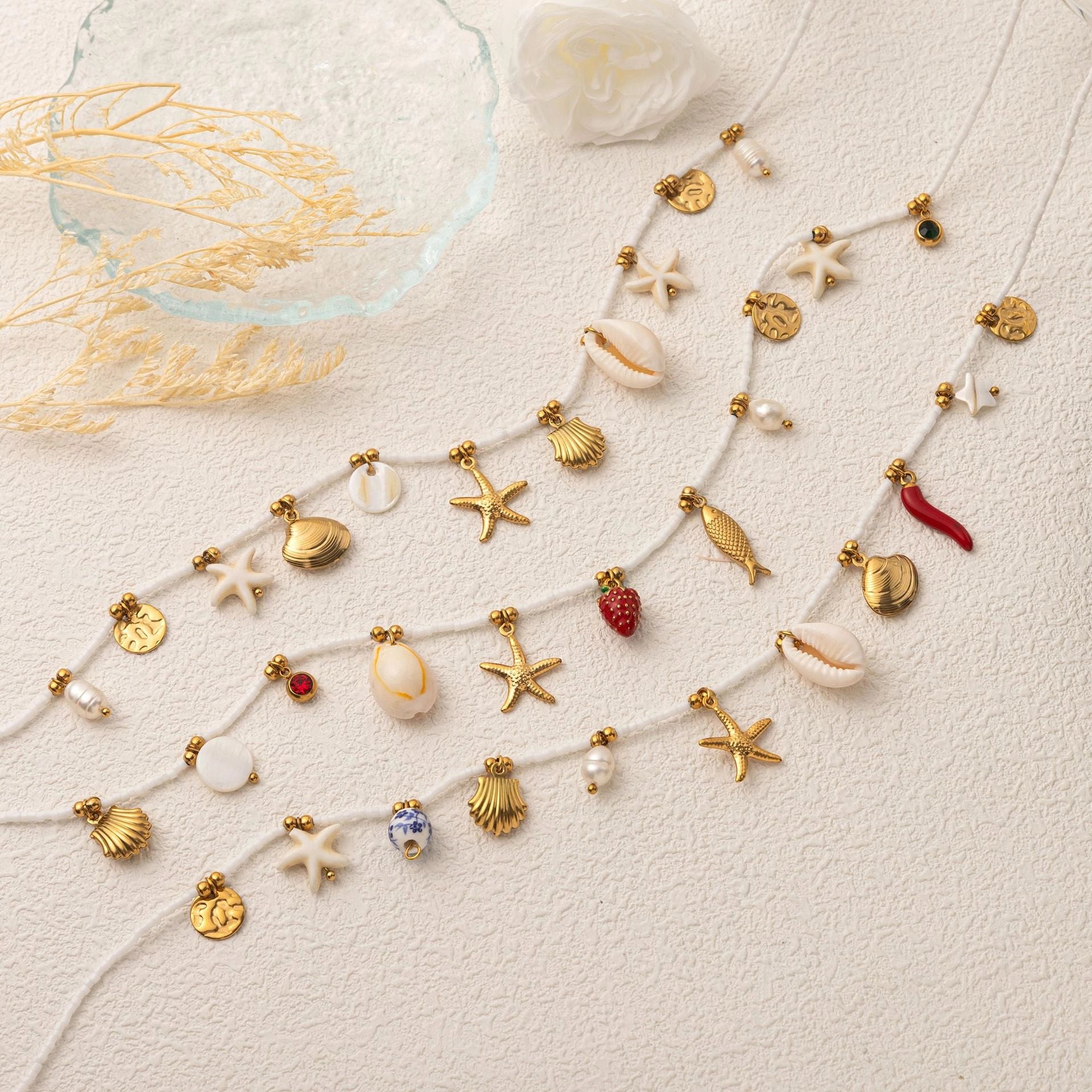 Starfish and Shell Pendant Necklace [XU4Z08V4]