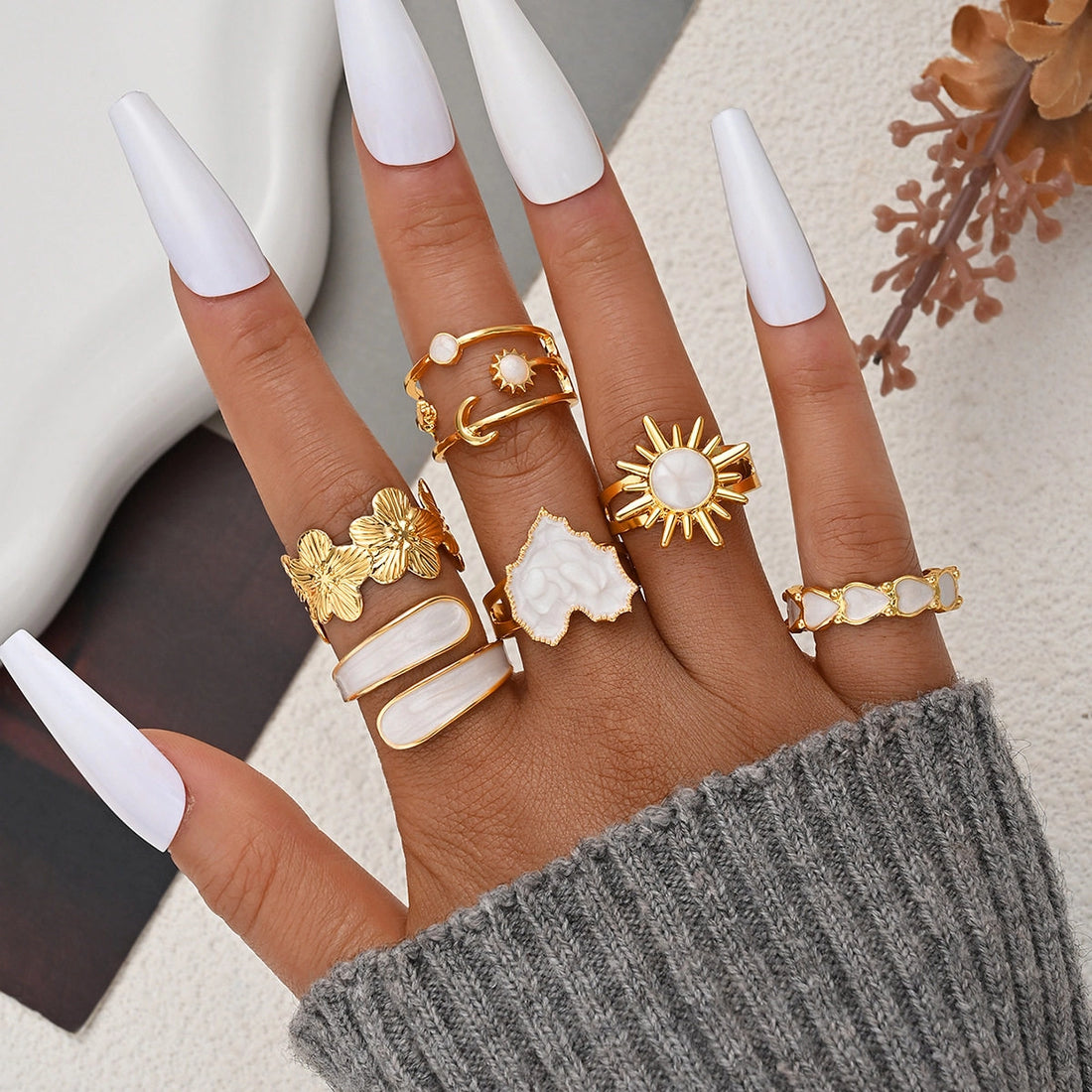 Sun and Heart Open Ring Set [VKBG6DOY]