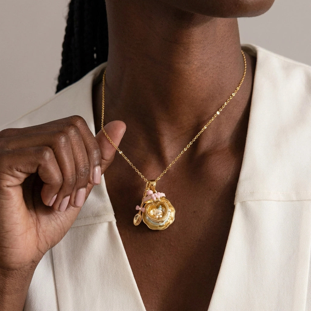 Teacup Locket Pendant Necklace [ZPNYQ05G]