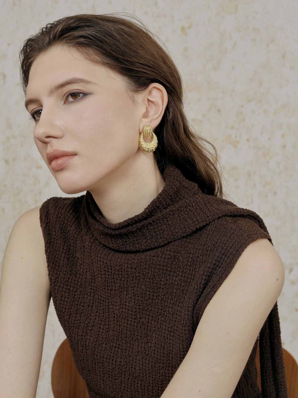 Textured Gold Lava Pendant Earrings [WNZV9BAK]