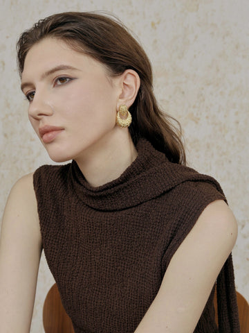 Textured Gold Lava Pendant Earrings [WNZV9BAK]