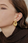 Textured Gold Lava Pendant Earrings [FI8I5KUG]