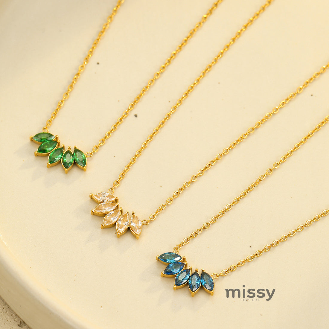 Tommie Zircon Petal Leaf Necklace [LZN7UNCM]
