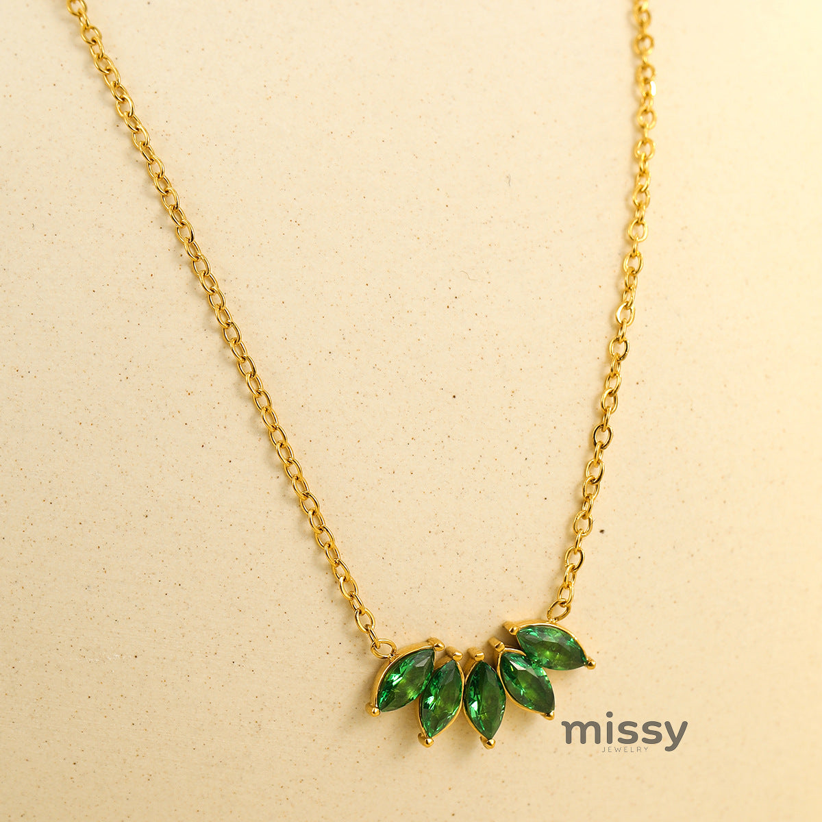 Tommie Zircon Petal Leaf Necklace [HYMFD2WV]