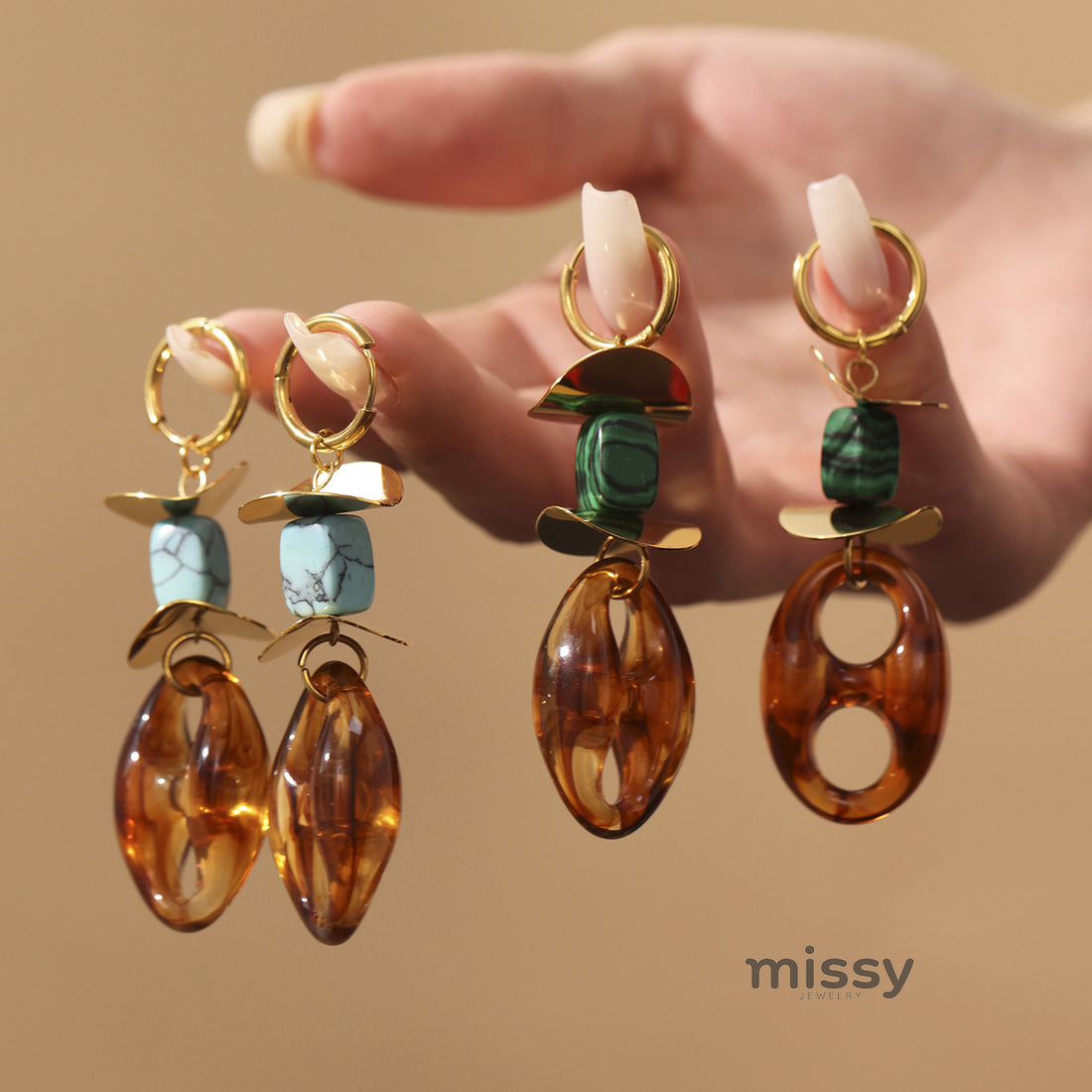 Valentine Geometric Stone Drop Earrings [0Y2DCA2M]