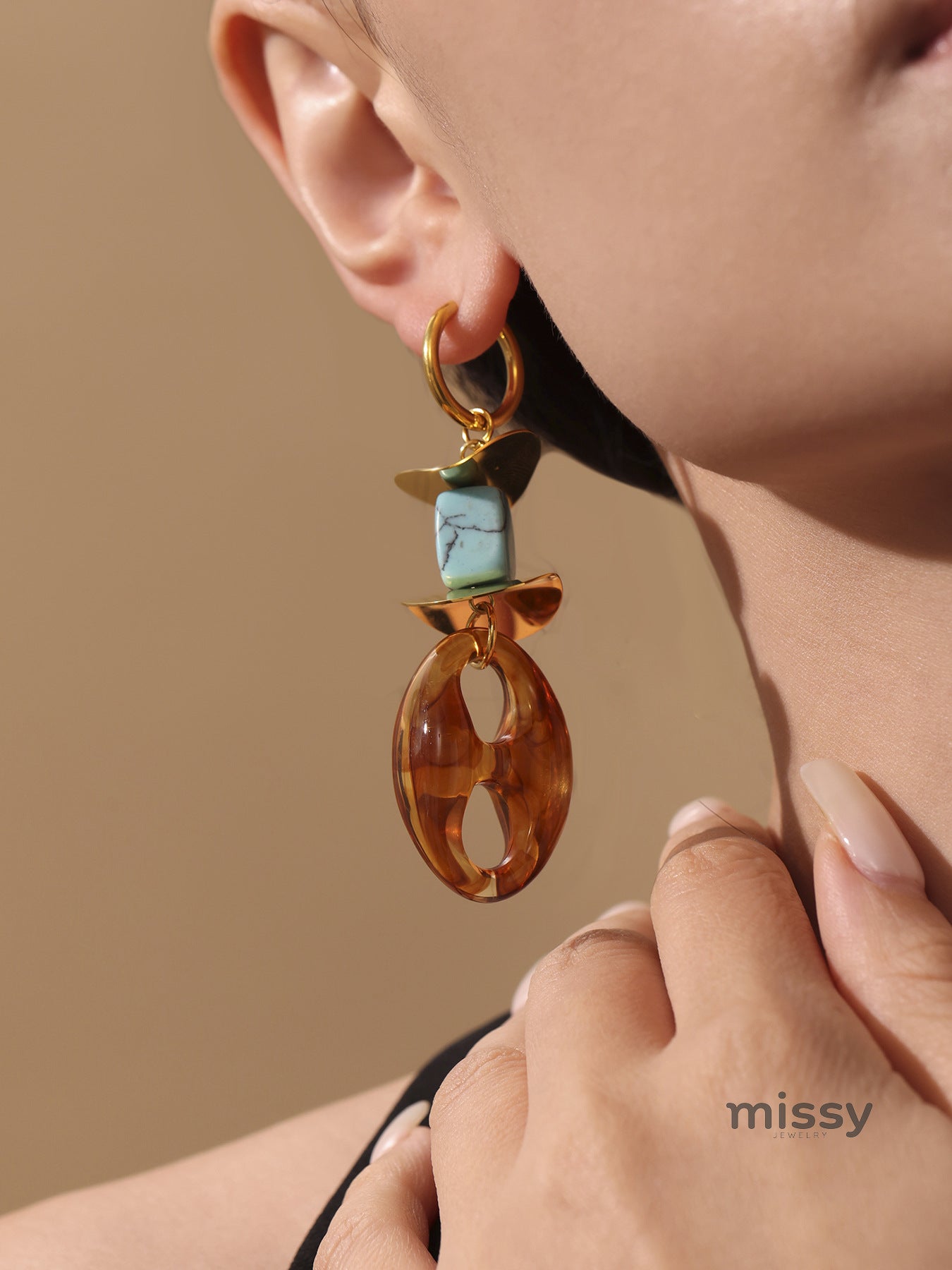 Valentine Geometric Stone Drop Earrings [KWRP921T]