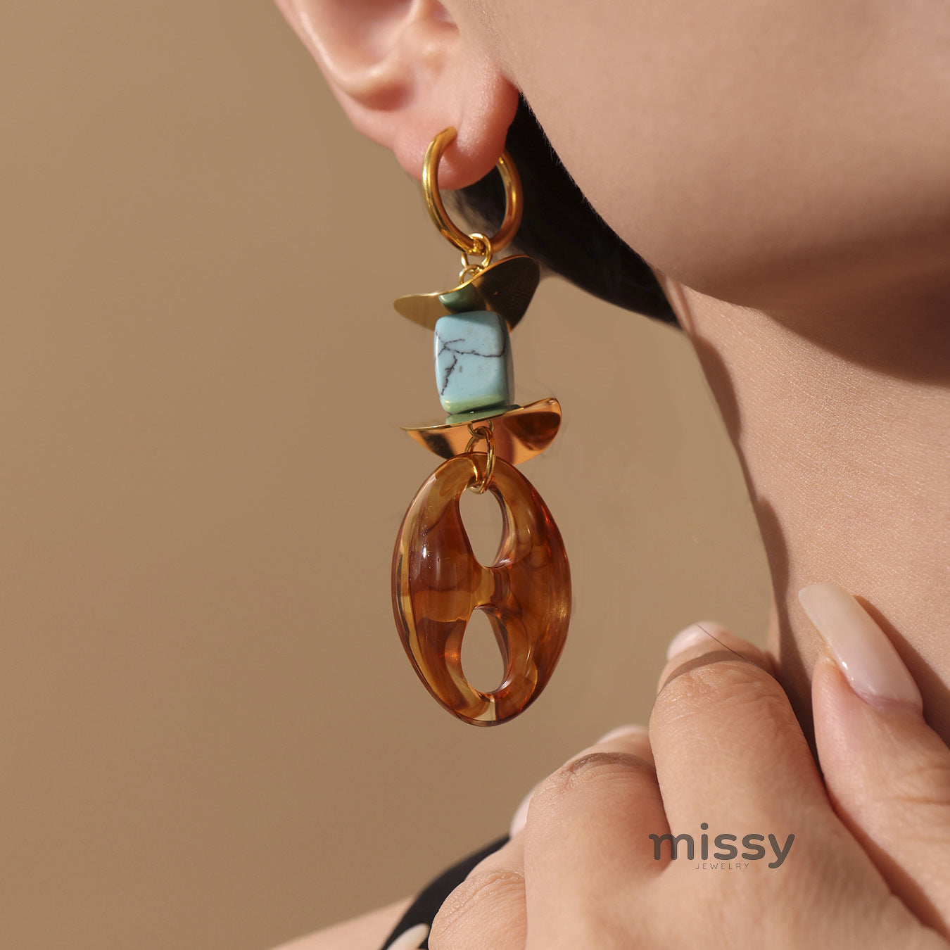 Valentine Geometric Stone Drop Earrings [3Z8QMZ33]