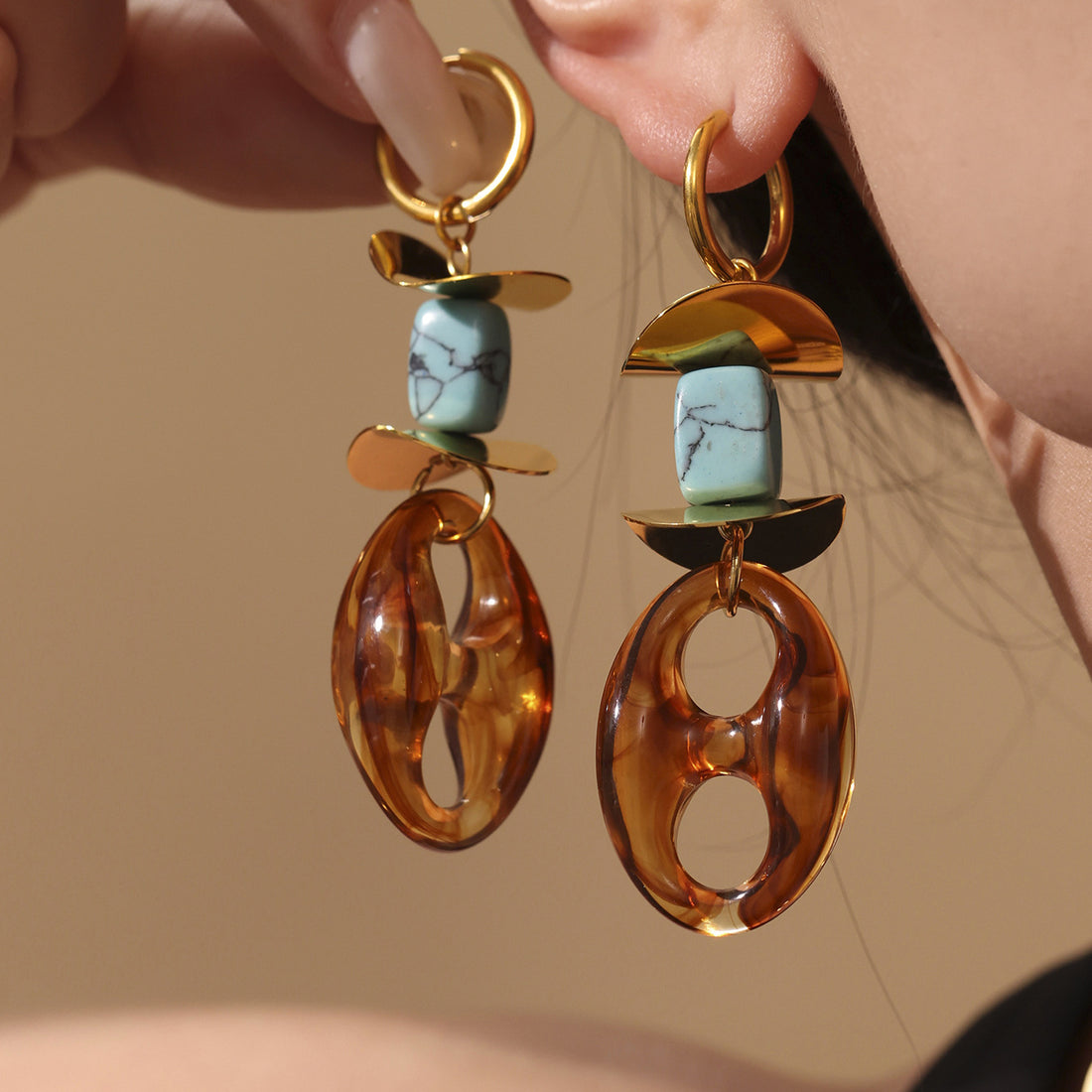 Valentine Geometric Stone Drop Earrings [0Y2DCA2M]