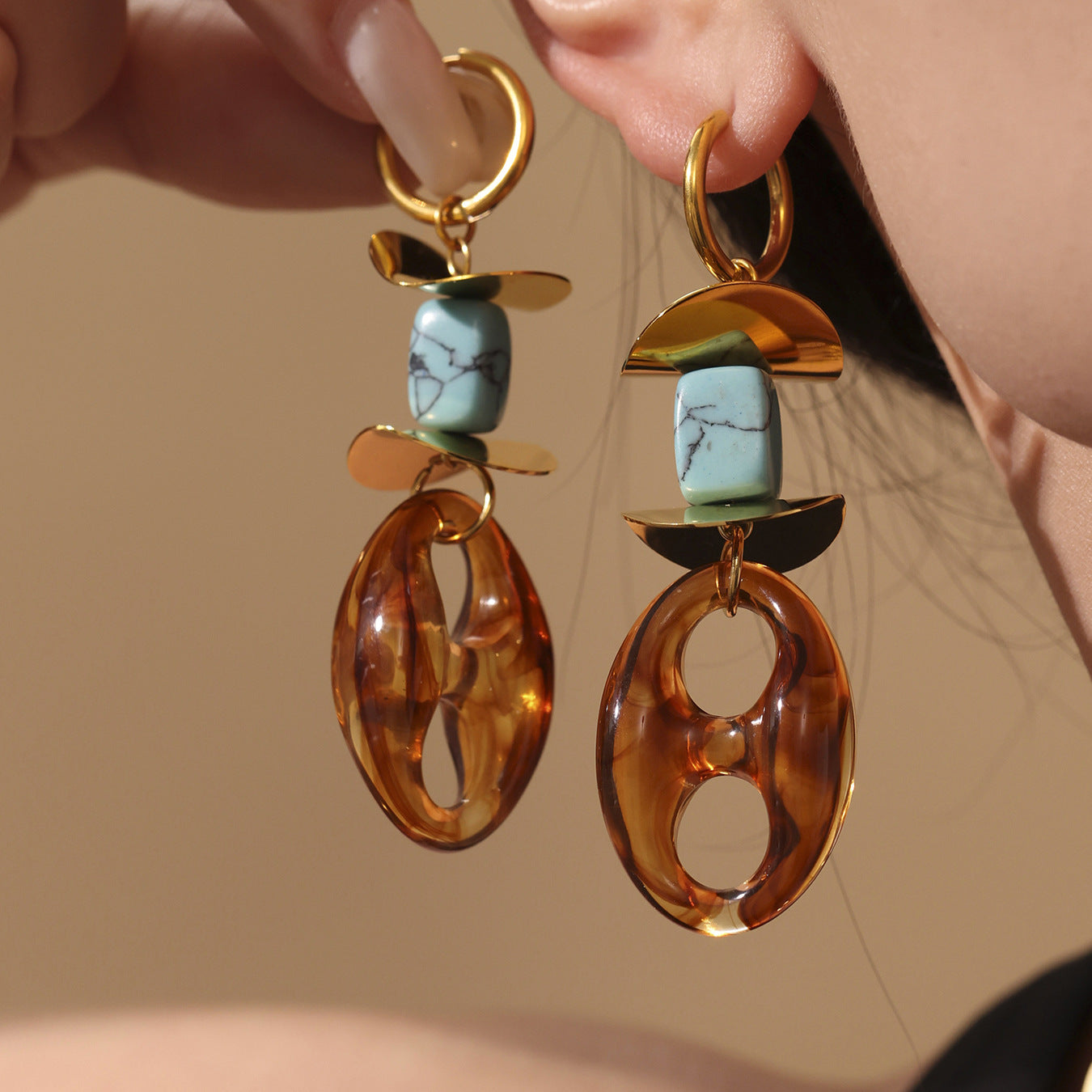 Valentine Geometric Stone Drop Earrings [0Y2DCA2M]