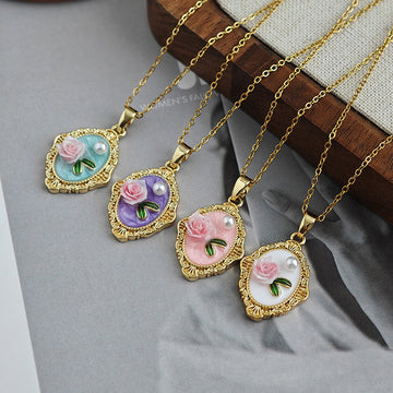 Vihana Retro Floral Pearl Necklace [5J9SDSVL]
