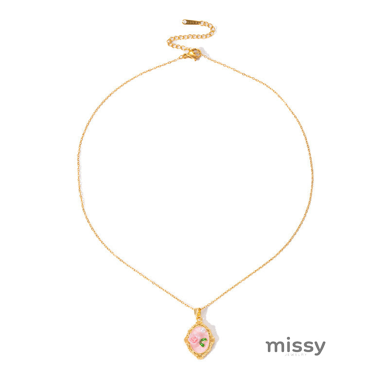 Vihana Retro Floral Pearl Necklace [20MNY2ZV]