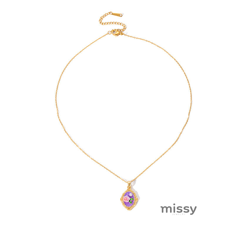 Vihana Retro Floral Pearl Necklace [1JN1T0GE]