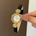 Vintage Camellia Leather Strap Watch [M64RH6V6]