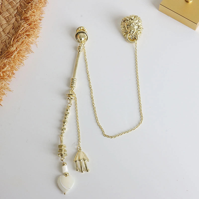 Vintage Lion Pearl Chain Brooch [O7CNXAZA]