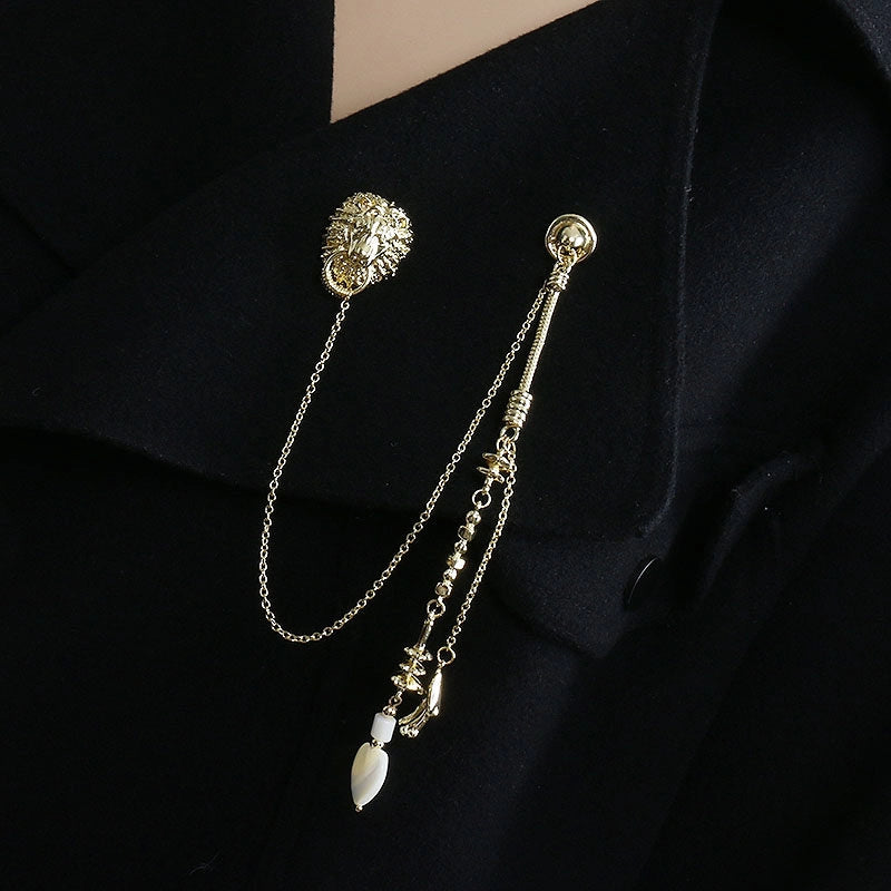 Vintage Lion Pearl Chain Brooch [FFB6T80R]