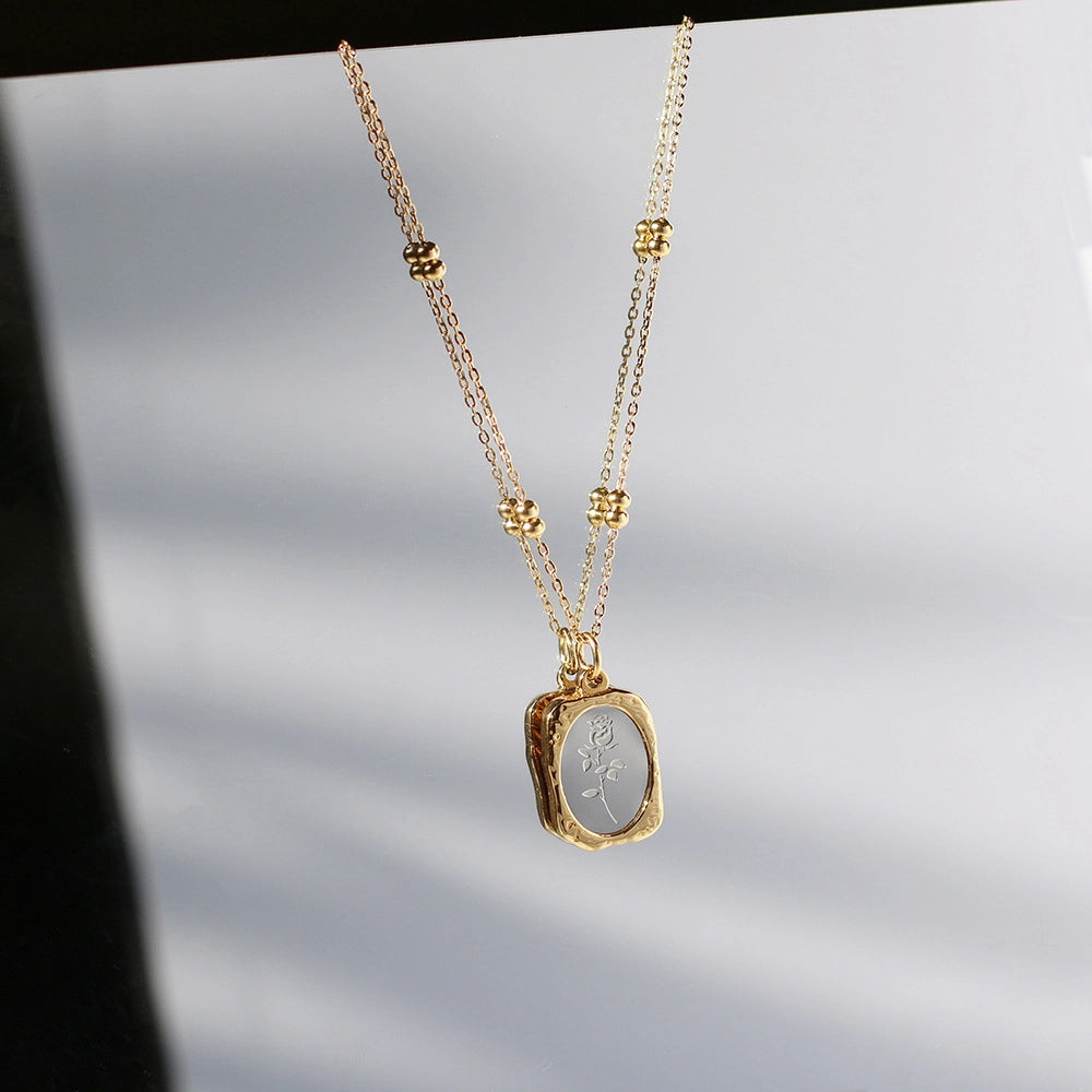 Vintage Rose Mirror Pendant Necklace [CH3ZRX04]