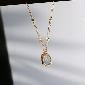 Vintage Rose Mirror Pendant Necklace [CH3ZRX04]