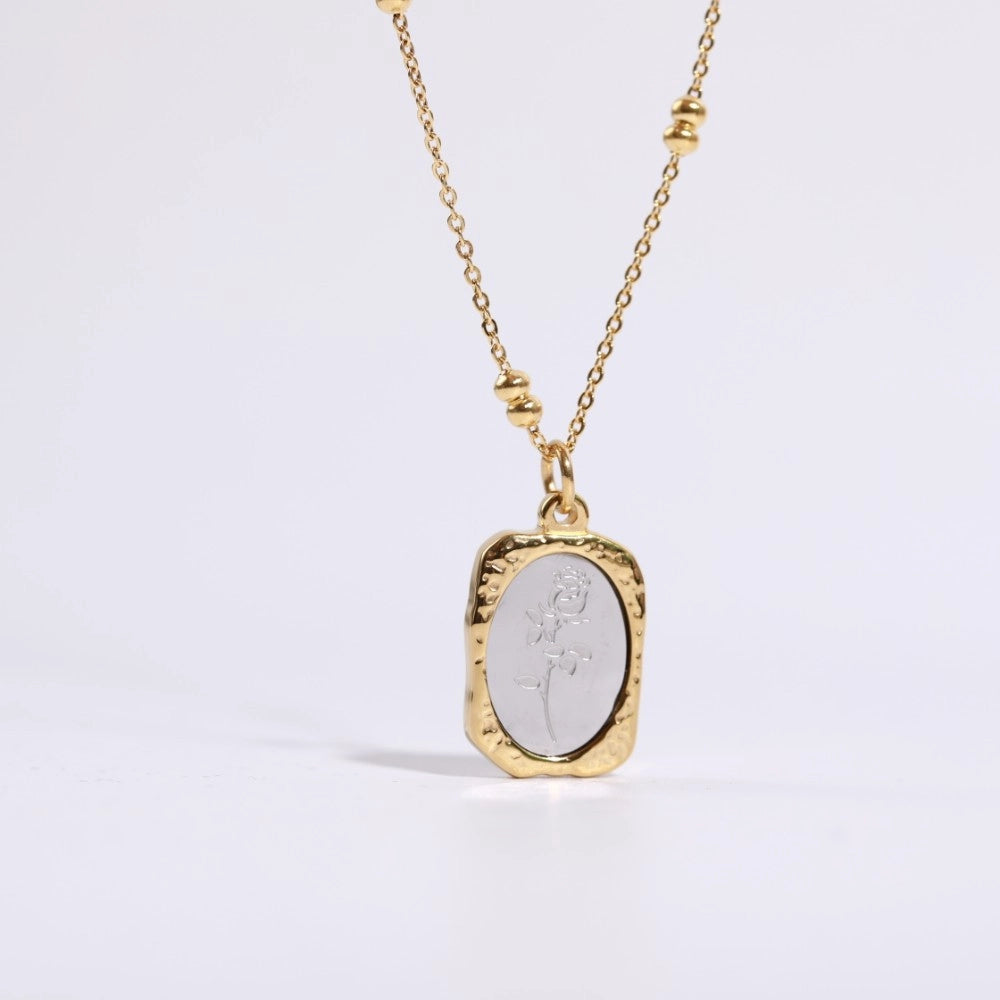 Vintage Rose Mirror Pendant Necklace [QE7AG18Z]