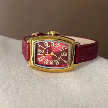 Vintage Square Dial Faux Leather Watch [C36C180B]
